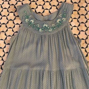 April Cornell Girls Teal Dress with Floral Embroidered Neckline size 9/10
